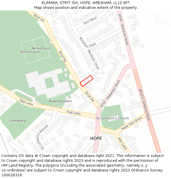 KUMARA, STRYT ISA, HOPE, WREXHAM, LL12 9PT: Location map and indicative extent of plot