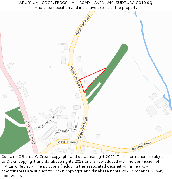 LABURNUM LODGE, FROGS HALL ROAD, LAVENHAM, SUDBURY, CO10 9QH: Location map and indicative extent of plot