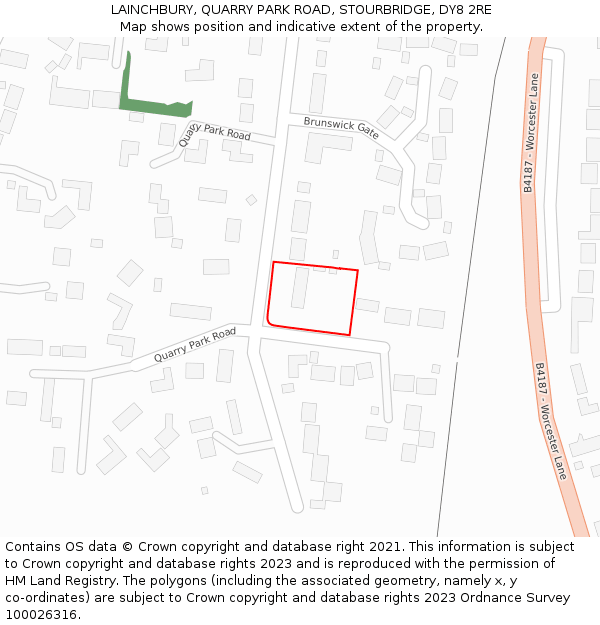 LAINCHBURY, QUARRY PARK ROAD, STOURBRIDGE, DY8 2RE: Location map and indicative extent of plot