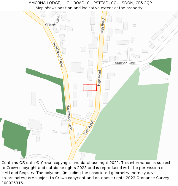 LAMORNA LODGE, HIGH ROAD, CHIPSTEAD, COULSDON, CR5 3QP: Location map and indicative extent of plot