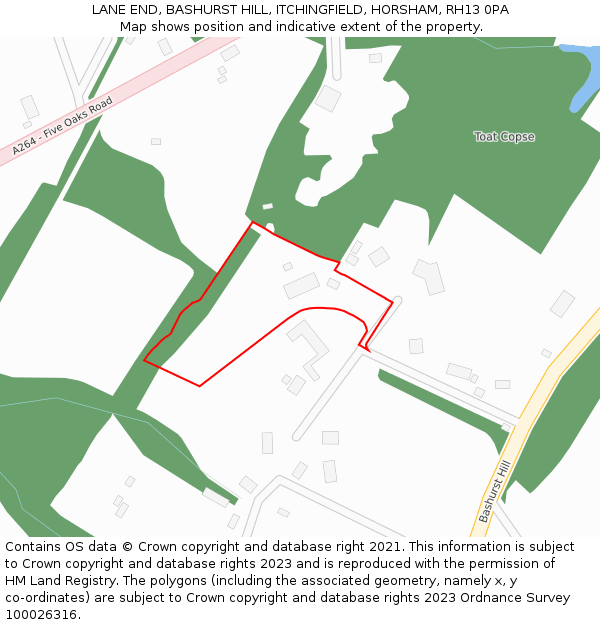 LANE END, BASHURST HILL, ITCHINGFIELD, HORSHAM, RH13 0PA: Location map and indicative extent of plot