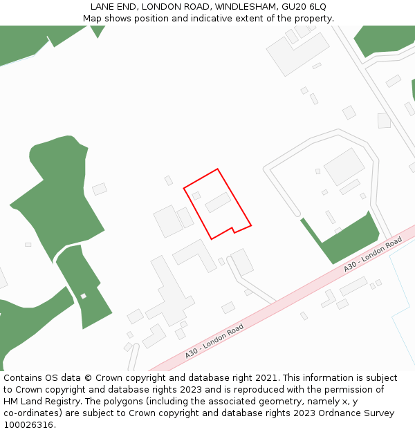 LANE END, LONDON ROAD, WINDLESHAM, GU20 6LQ: Location map and indicative extent of plot