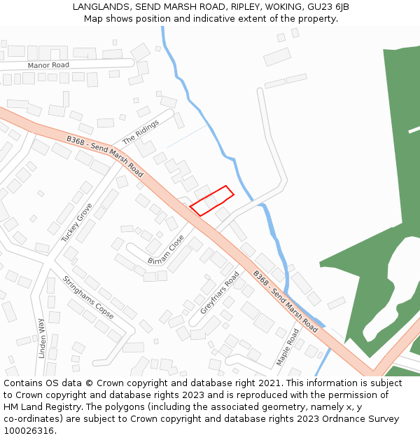 LANGLANDS, SEND MARSH ROAD, RIPLEY, WOKING, GU23 6JB: Location map and indicative extent of plot