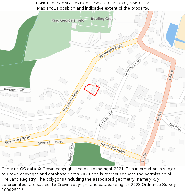 LANGLEA, STAMMERS ROAD, SAUNDERSFOOT, SA69 9HZ: Location map and indicative extent of plot