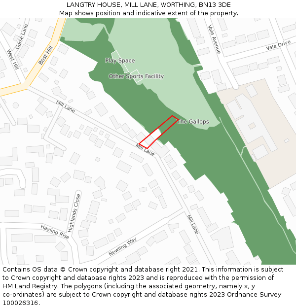 LANGTRY HOUSE, MILL LANE, WORTHING, BN13 3DE: Location map and indicative extent of plot