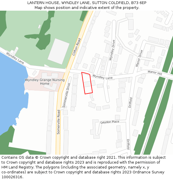 LANTERN HOUSE, WYNDLEY LANE, SUTTON COLDFIELD, B73 6EP: Location map and indicative extent of plot