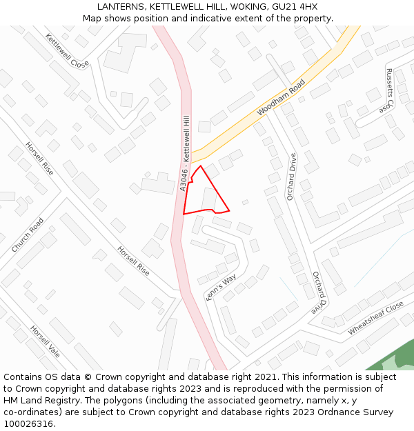 LANTERNS, KETTLEWELL HILL, WOKING, GU21 4HX: Location map and indicative extent of plot