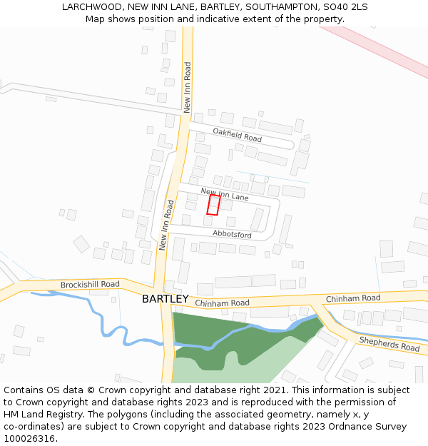 LARCHWOOD, NEW INN LANE, BARTLEY, SOUTHAMPTON, SO40 2LS: Location map and indicative extent of plot