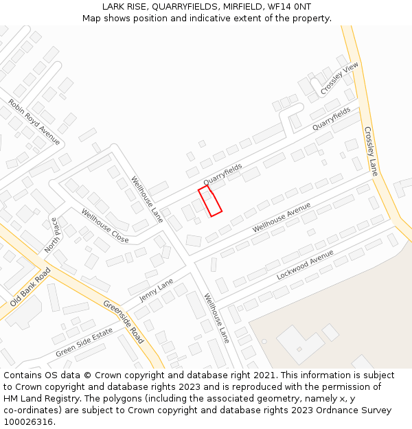 LARK RISE, QUARRYFIELDS, MIRFIELD, WF14 0NT: Location map and indicative extent of plot