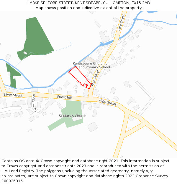 LARKRISE, FORE STREET, KENTISBEARE, CULLOMPTON, EX15 2AD: Location map and indicative extent of plot