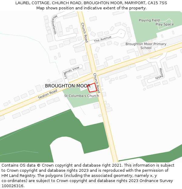 LAUREL COTTAGE, CHURCH ROAD, BROUGHTON MOOR, MARYPORT, CA15 7SS: Location map and indicative extent of plot
