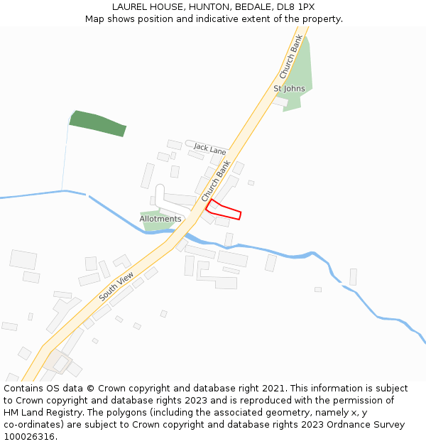 LAUREL HOUSE, HUNTON, BEDALE, DL8 1PX: Location map and indicative extent of plot