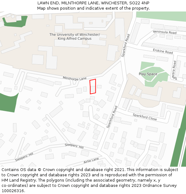 LAWN END, MILNTHORPE LANE, WINCHESTER, SO22 4NP: Location map and indicative extent of plot