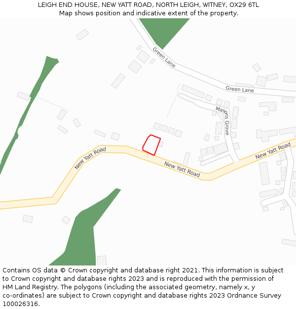 LEIGH END HOUSE, NEW YATT ROAD, NORTH LEIGH, WITNEY, OX29 6TL: Location map and indicative extent of plot