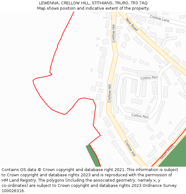 LEWENNA, CRELLOW HILL, STITHIANS, TRURO, TR3 7AQ: Location map and indicative extent of plot