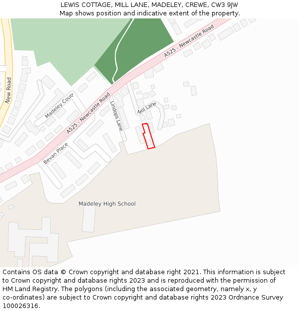 LEWIS COTTAGE, MILL LANE, MADELEY, CREWE, CW3 9JW: Location map and indicative extent of plot