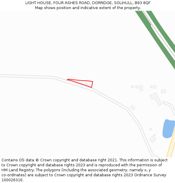 LIGHT HOUSE, FOUR ASHES ROAD, DORRIDGE, SOLIHULL, B93 8QF: Location map and indicative extent of plot