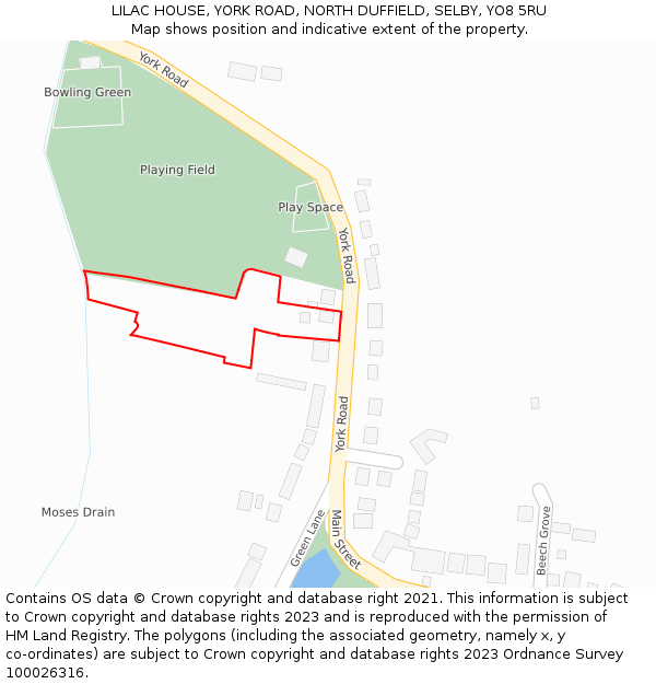 LILAC HOUSE, YORK ROAD, NORTH DUFFIELD, SELBY, YO8 5RU: Location map and indicative extent of plot