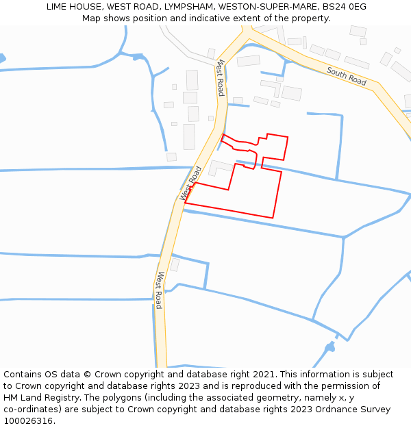 LIME HOUSE, WEST ROAD, LYMPSHAM, WESTON-SUPER-MARE, BS24 0EG: Location map and indicative extent of plot