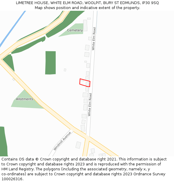 LIMETREE HOUSE, WHITE ELM ROAD, WOOLPIT, BURY ST EDMUNDS, IP30 9SQ: Location map and indicative extent of plot