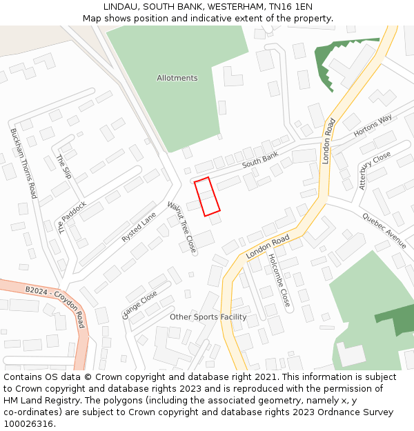 LINDAU, SOUTH BANK, WESTERHAM, TN16 1EN: Location map and indicative extent of plot