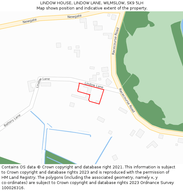LINDOW HOUSE, LINDOW LANE, WILMSLOW, SK9 5LH: Location map and indicative extent of plot