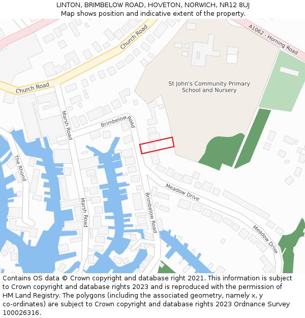 LINTON, BRIMBELOW ROAD, HOVETON, NORWICH, NR12 8UJ: Location map and indicative extent of plot