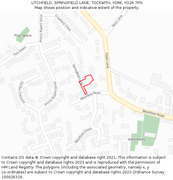 LITCHFIELD, SPRINGFIELD LANE, TOCKWITH, YORK, YO26 7PN: Location map and indicative extent of plot