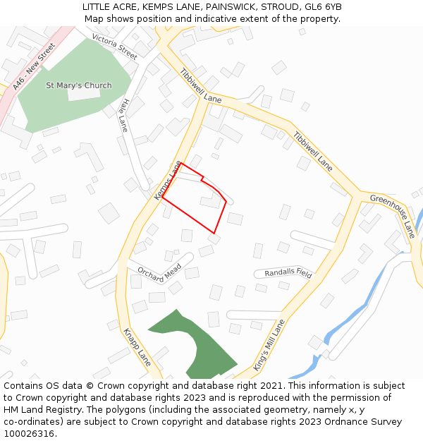 LITTLE ACRE, KEMPS LANE, PAINSWICK, STROUD, GL6 6YB: Location map and indicative extent of plot