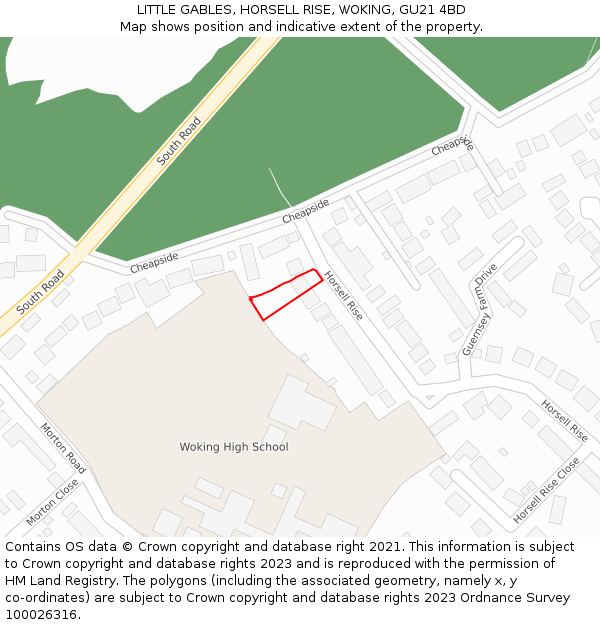 LITTLE GABLES, HORSELL RISE, WOKING, GU21 4BD: Location map and indicative extent of plot