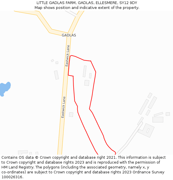 LITTLE GADLAS FARM, GADLAS, ELLESMERE, SY12 9DY: Location map and indicative extent of plot