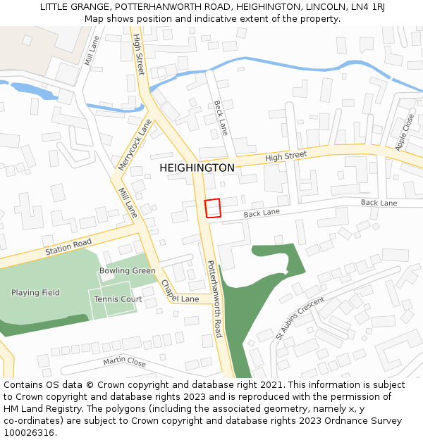 LITTLE GRANGE, POTTERHANWORTH ROAD, HEIGHINGTON, LINCOLN, LN4 1RJ: Location map and indicative extent of plot