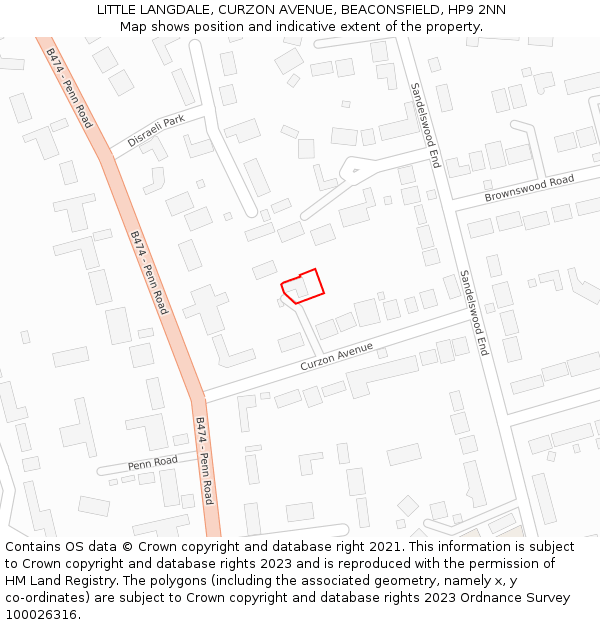 LITTLE LANGDALE, CURZON AVENUE, BEACONSFIELD, HP9 2NN: Location map and indicative extent of plot