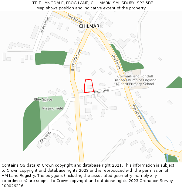 LITTLE LANGDALE, FROG LANE, CHILMARK, SALISBURY, SP3 5BB: Location map and indicative extent of plot