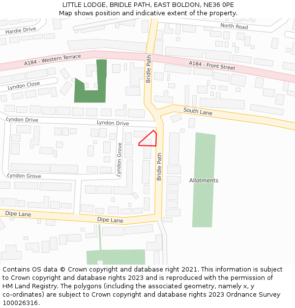 LITTLE LODGE, BRIDLE PATH, EAST BOLDON, NE36 0PE: Location map and indicative extent of plot