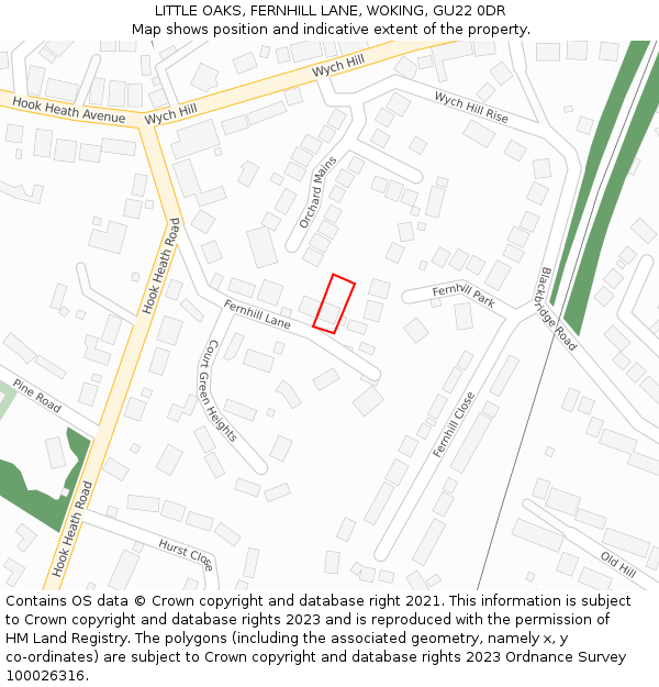 LITTLE OAKS, FERNHILL LANE, WOKING, GU22 0DR: Location map and indicative extent of plot