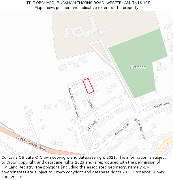LITTLE ORCHARD, BUCKHAM THORNS ROAD, WESTERHAM, TN16 1ET: Location map and indicative extent of plot
