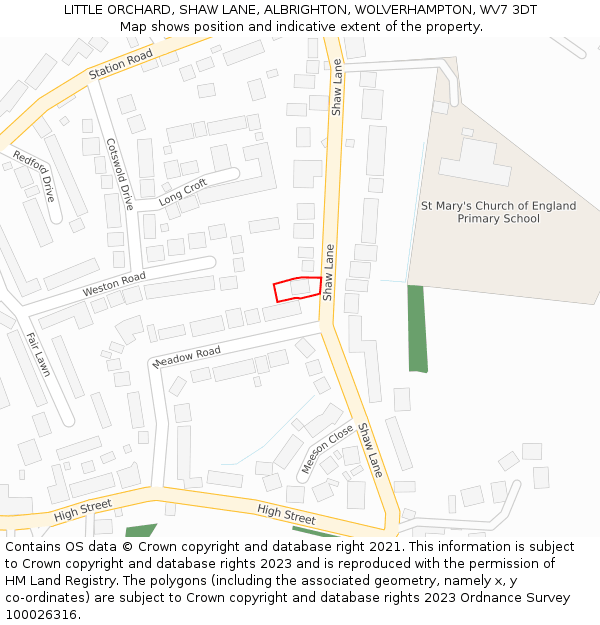 LITTLE ORCHARD, SHAW LANE, ALBRIGHTON, WOLVERHAMPTON, WV7 3DT: Location map and indicative extent of plot