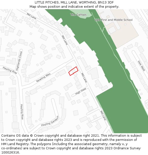 LITTLE PITCHES, MILL LANE, WORTHING, BN13 3DF: Location map and indicative extent of plot
