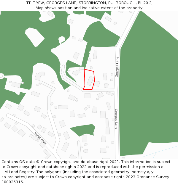 LITTLE YEW, GEORGES LANE, STORRINGTON, PULBOROUGH, RH20 3JH: Location map and indicative extent of plot