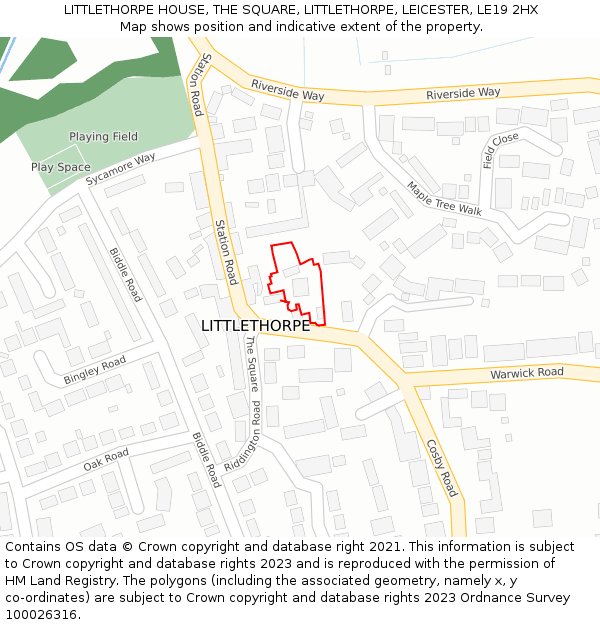 LITTLETHORPE HOUSE, THE SQUARE, LITTLETHORPE, LEICESTER, LE19 2HX: Location map and indicative extent of plot
