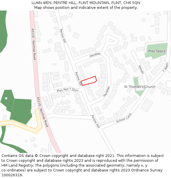 LLAIN WEN, PENTRE HILL, FLINT MOUNTAIN, FLINT, CH6 5QN: Location map and indicative extent of plot
