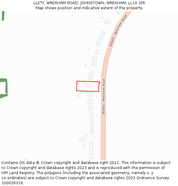 LLETY, WREXHAM ROAD, JOHNSTOWN, WREXHAM, LL14 1PE: Location map and indicative extent of plot