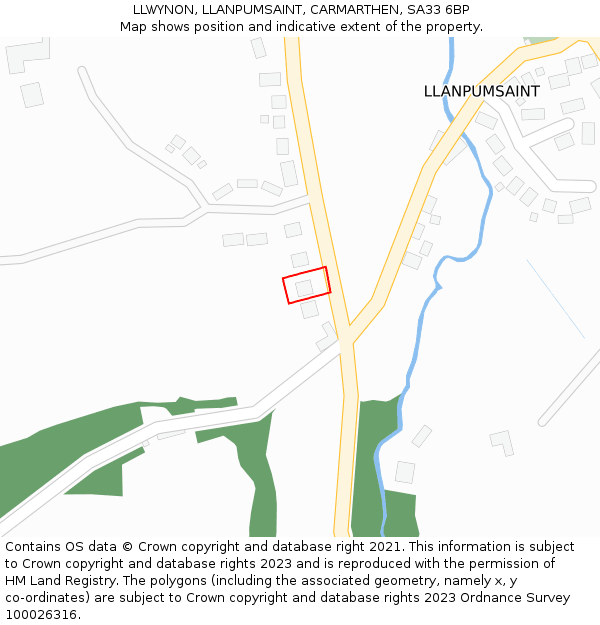 LLWYNON, LLANPUMSAINT, CARMARTHEN, SA33 6BP: Location map and indicative extent of plot