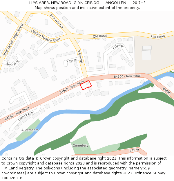 LLYS ABER, NEW ROAD, GLYN CEIRIOG, LLANGOLLEN, LL20 7HF: Location map and indicative extent of plot