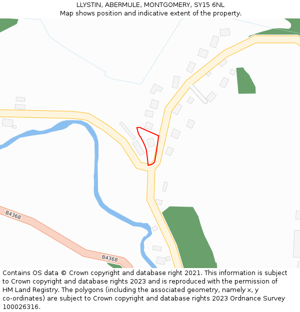 LLYSTIN, ABERMULE, MONTGOMERY, SY15 6NL: Location map and indicative extent of plot