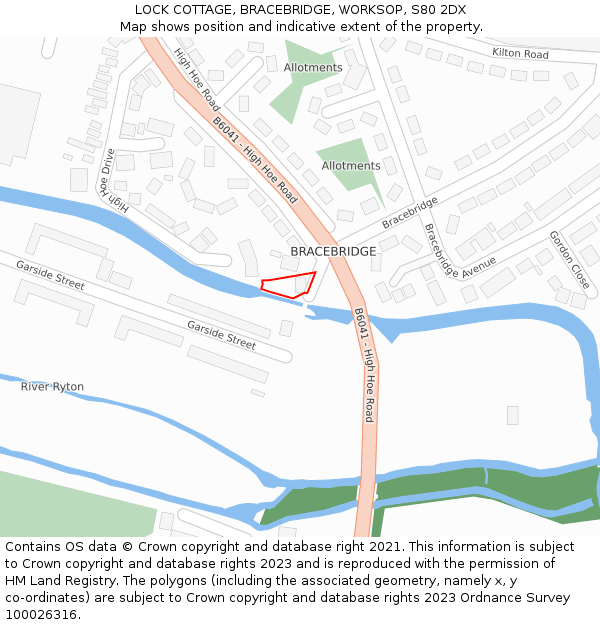 LOCK COTTAGE, BRACEBRIDGE, WORKSOP, S80 2DX: Location map and indicative extent of plot