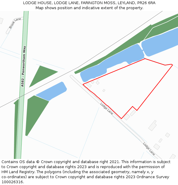 LODGE HOUSE, LODGE LANE, FARINGTON MOSS, LEYLAND, PR26 6RA: Location map and indicative extent of plot