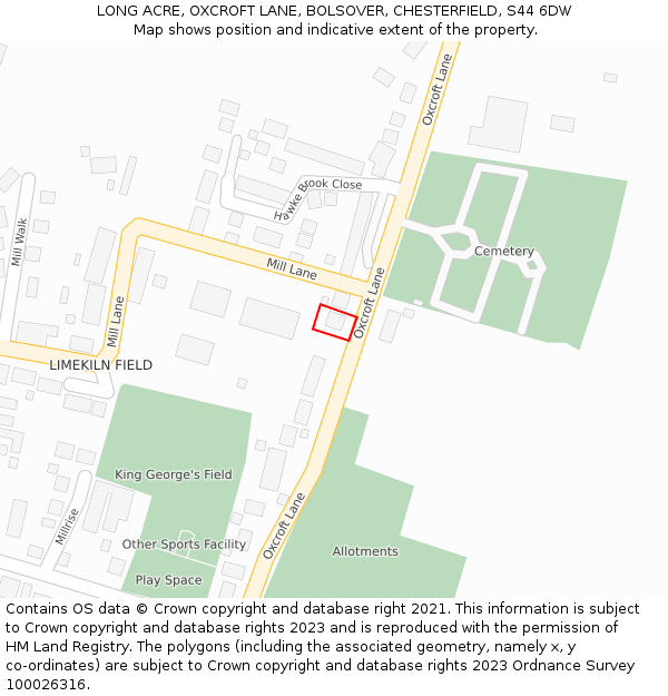 LONG ACRE, OXCROFT LANE, BOLSOVER, CHESTERFIELD, S44 6DW: Location map and indicative extent of plot