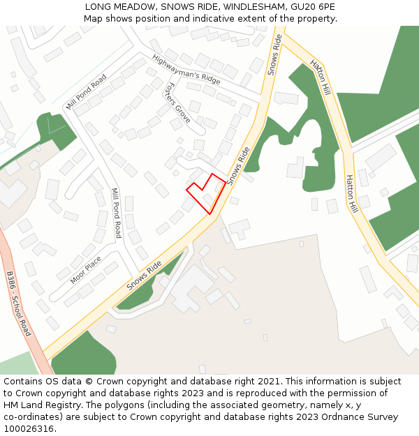 LONG MEADOW, SNOWS RIDE, WINDLESHAM, GU20 6PE: Location map and indicative extent of plot